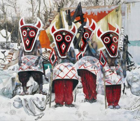Maja Vukoje, Minotauri, 2010, Acryl, Quarzsand, 
Spray auf Leinwand, 200 x 230 cm