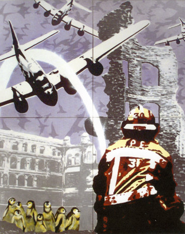 Luftangriff, 2005, Acryl auf Leinwand, 300 x 240 cm