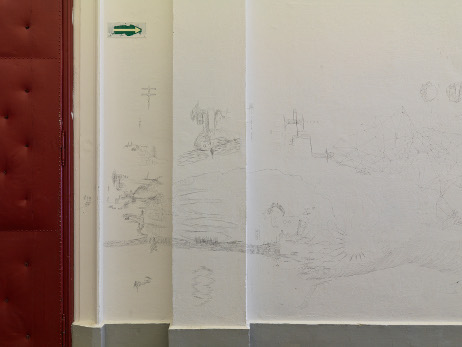 Constantin Luser, Schallplan, 2011, drawing, ball pen, pencil, exhibition view Salzburger Kunstverein 2011