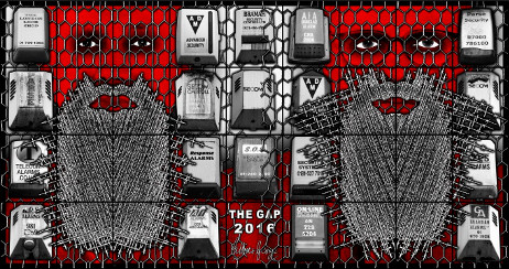 Gilbert & George, The Gap, 2016, mixed media, 36 panels