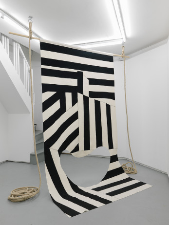The Seamstress, Her Mistress, the Mason and the Thief, 2014, four peace installation, felt, hemp rope, wood. 
Installation view Tenderpixel Gallery London