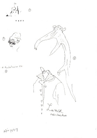 Per Dybvig, Lanz Maßschneiderei 15.2.19, 2019, pencil on paper, 
ca. 21 x 29,7 cm