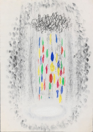Karel Malich, Untitled (Light Inside Me), 1980, trockenes Pastell, Holzkohle und Tempera auf Papier, 58,7 x 41,2 cm, sign.: Rückseite oben, Bleistift: K. Malich 1980. MUO, inv. č. K 16051, Fotograf: Lumír Čuřík. Faksimile.